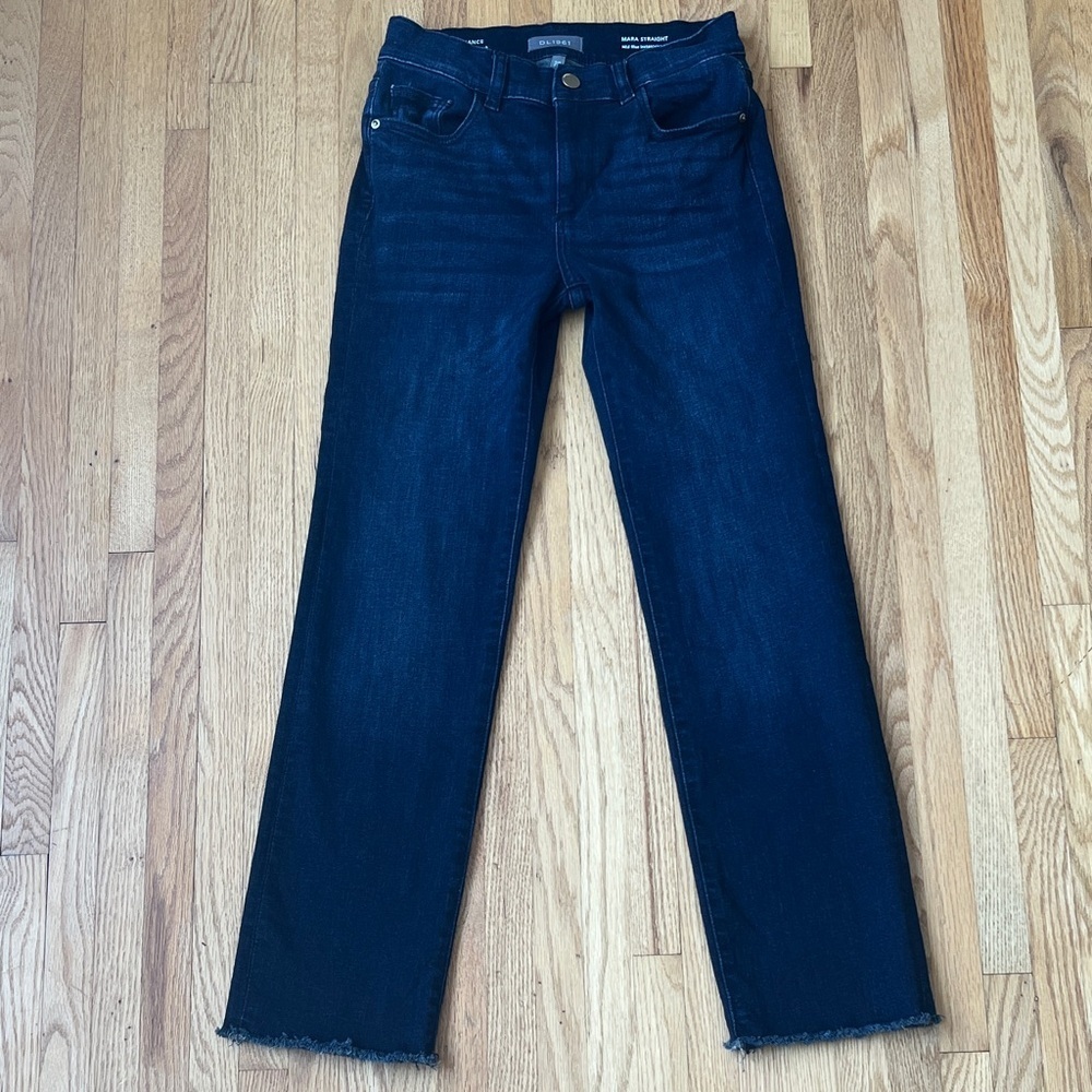 DL1961 Mara Straight Mid Rise Instascult Ankle Dark Wash Jeans 25 - Picture 2 of 4